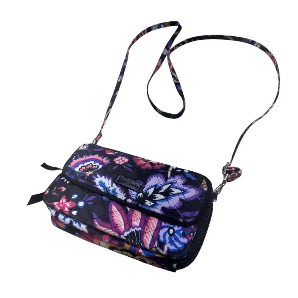 Vera Bradley Foxwood Multicolor Floral APO Black All-In-One Crossbody Wallet
